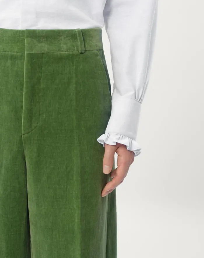 Valentino Pants And Shorts Man Washed Cottonlinen Velvet Pants With Jacquard Hems For Man In Laurel Laurel Valentino Pants And Shorts Man Washed Cottonlinen Velvet Pants With Jacquard Hems For Man In Laurel Laurel