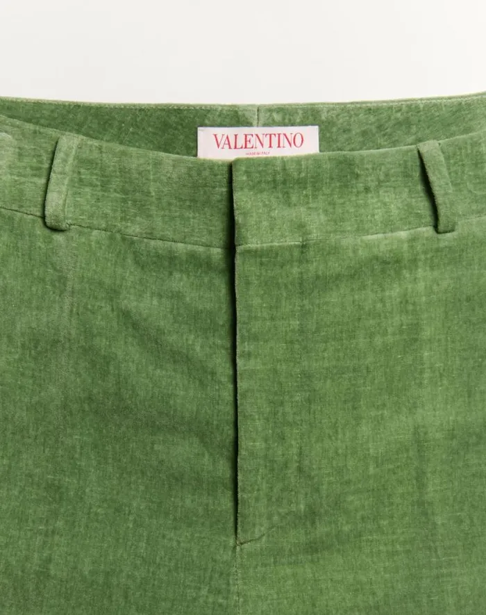 Valentino Pants And Shorts Man Washed Cottonlinen Velvet Pants With Jacquard Hems For Man In Laurel Laurel Valentino Pants And Shorts Man Washed Cottonlinen Velvet Pants With Jacquard Hems For Man In Laurel Laurel