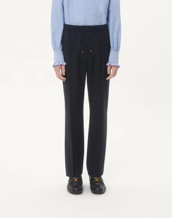 Valentino Pants And Shorts Man Wool Pants For Man In Dark Blue Dark Blue Valentino Pants And Shorts Man Wool Pants For Man In Dark Blue Dark Blue