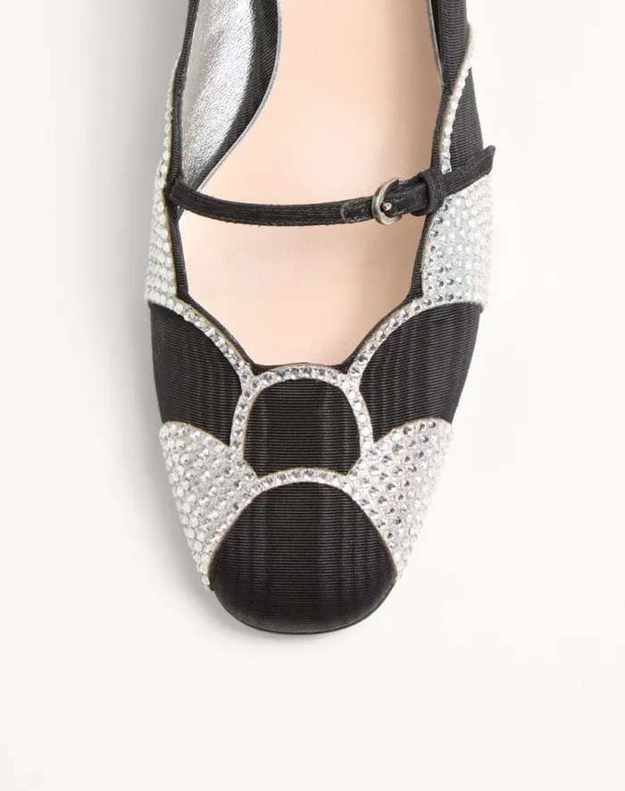 Valentino Pumps Woman Bowow Pumps In Moir Fabric With Crystals 45mm For Woman In Blacksilver Blacksilver Valentino Pumps Woman Bowow Pumps In Moir Fabric With Crystals 45mm For Woman In Blacksilver Blacksilver