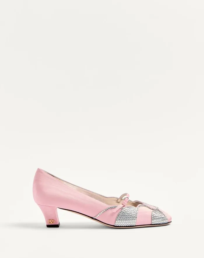 Valentino Pumps Woman Bowow Pumps In Moir Fabric With Crystals 45mm For Woman In Blacksilver Blacksilver Valentino Pumps Woman Bowow Pumps In Moir Fabric With Crystals 45mm For Woman In Blacksilver Blacksilver