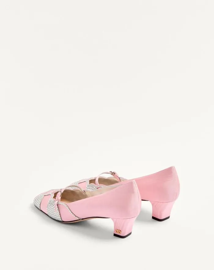 Valentino Pumps Woman Bowow Pumps In Moir Fabric With Crystals 45mm For Woman In Blacksilver Blacksilver Valentino Pumps Woman Bowow Pumps In Moir Fabric With Crystals 45mm For Woman In Blacksilver Blacksilver