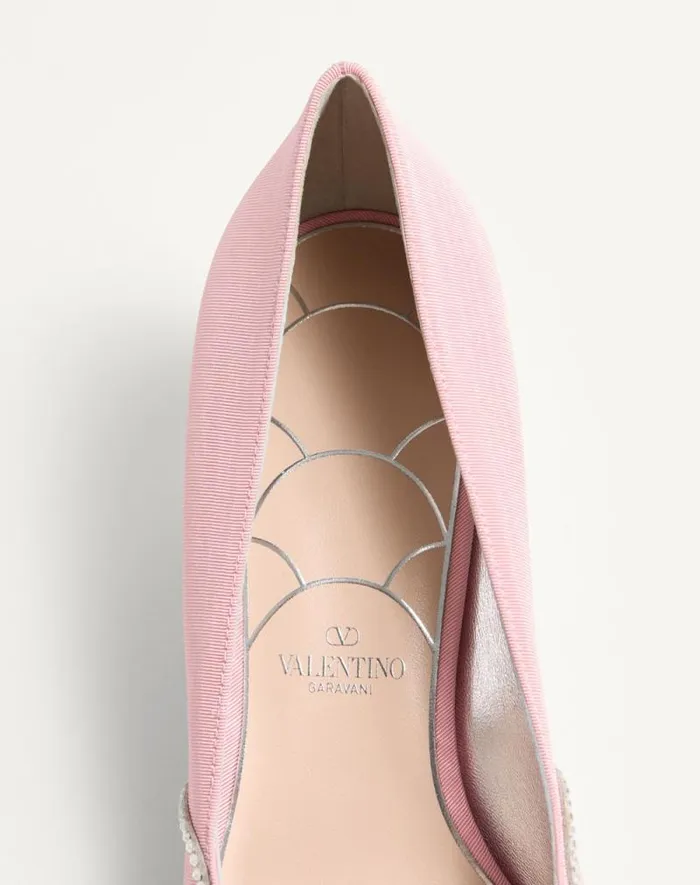 Valentino Pumps Woman Bowow Pumps In Moir Fabric With Crystals 45mm For Woman In Blacksilver Blacksilver Valentino Pumps Woman Bowow Pumps In Moir Fabric With Crystals 45mm For Woman In Blacksilver Blacksilver