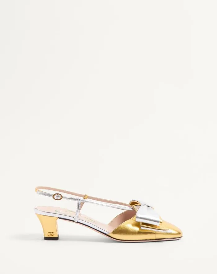 Valentino Pumps Woman Bowow Slingback Pumps In Laminated Nappa 45mm For Woman In Goldsilver Goldsilver Valentino Pumps Woman Bowow Slingback Pumps In Laminated Nappa 45mm For Woman In Goldsilver Goldsilver