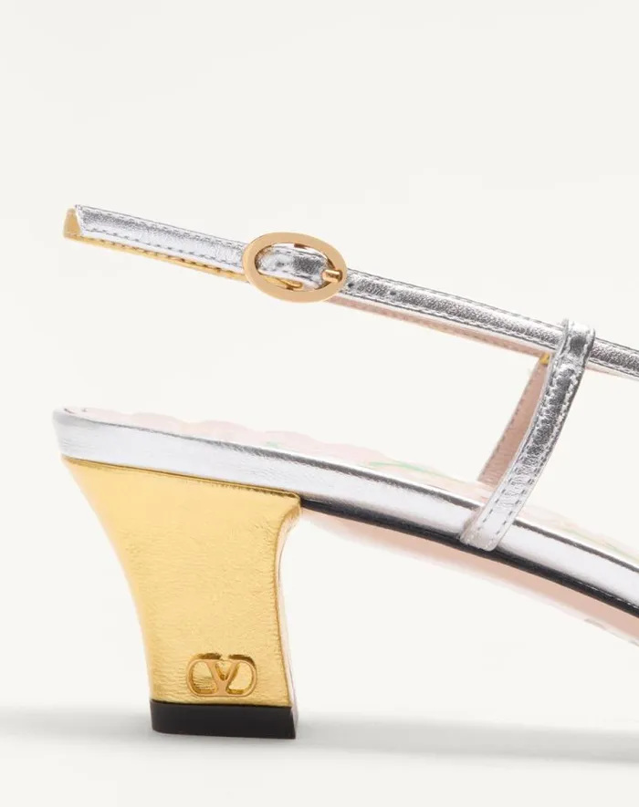 Valentino Pumps Woman Bowow Slingback Pumps In Laminated Nappa 45mm For Woman In Goldsilver Goldsilver Valentino Pumps Woman Bowow Slingback Pumps In Laminated Nappa 45mm For Woman In Goldsilver Goldsilver