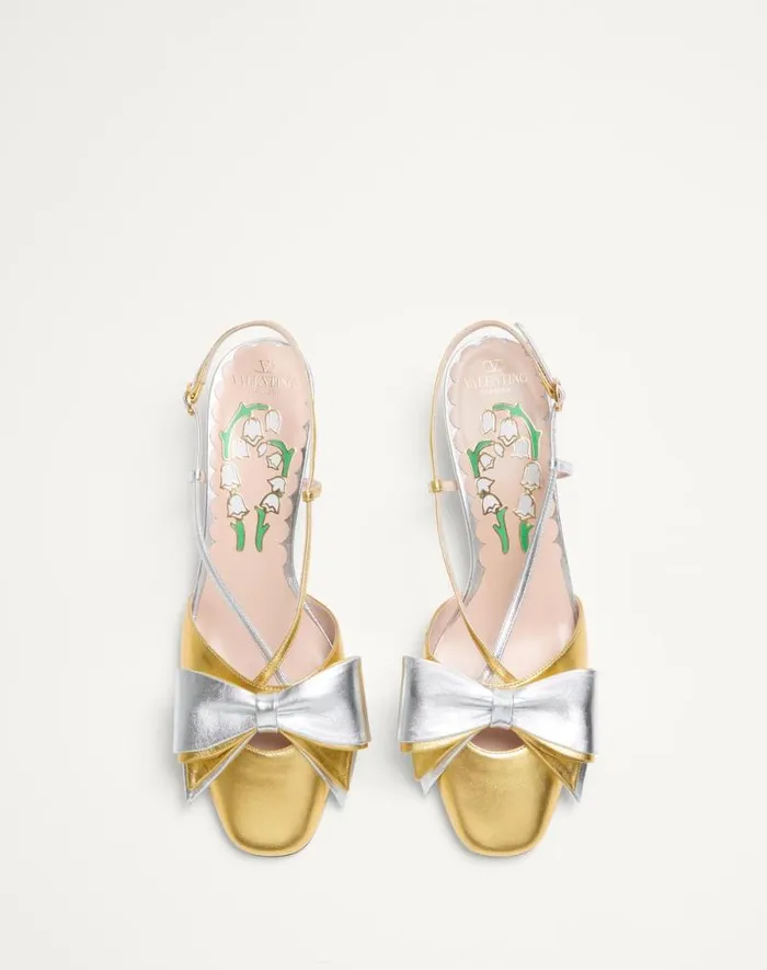 Valentino Pumps Woman Bowow Slingback Pumps In Laminated Nappa 45mm For Woman In Goldsilver Goldsilver Valentino Pumps Woman Bowow Slingback Pumps In Laminated Nappa 45mm For Woman In Goldsilver Goldsilver