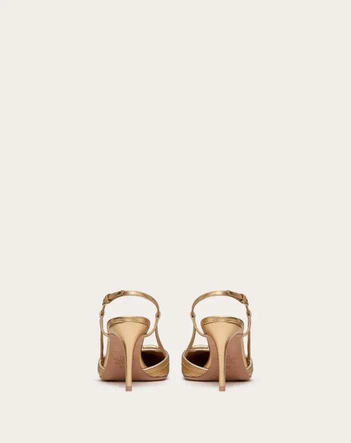 Valentino Pumps Woman Vlogo Signature Metallic Slingback Pumps With Cornely Embroidery 80mm For Woman In Gold Gold Valentino Pumps Woman Vlogo Signature Metallic Slingback Pumps With Cornely Embroidery 80mm For Woman In Gold Gold