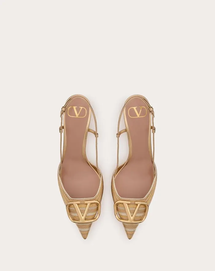 Valentino Pumps Woman Vlogo Signature Metallic Slingback Pumps With Cornely Embroidery 80mm For Woman In Gold Gold Valentino Pumps Woman Vlogo Signature Metallic Slingback Pumps With Cornely Embroidery 80mm For Woman In Gold Gold