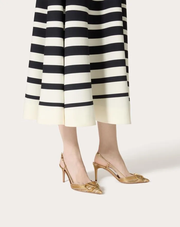 Valentino Pumps Woman Vlogo Signature Metallic Slingback Pumps With Cornely Embroidery 80mm For Woman In Gold Gold Valentino Pumps Woman Vlogo Signature Metallic Slingback Pumps With Cornely Embroidery 80mm For Woman In Gold Gold