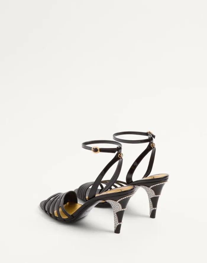Valentino Sandals Woman Ladycrush Patent Leather Sandal With Crystals 85mm For Woman In Blacksilver Blacksilver Valentino Sandals Woman Ladycrush Patent Leather Sandal With Crystals 85mm For Woman In Blacksilver Blacksilver