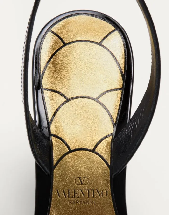 Valentino Sandals Woman Ladycrush Patent Leather Sandal With Crystals 85mm For Woman In Blacksilver Blacksilver Valentino Sandals Woman Ladycrush Patent Leather Sandal With Crystals 85mm For Woman In Blacksilver Blacksilver