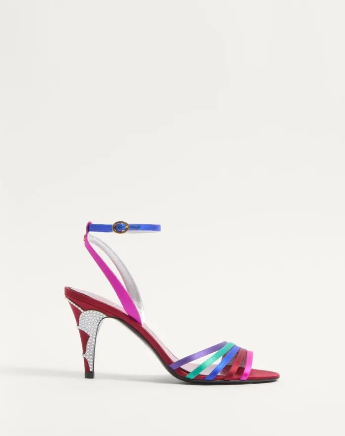 Valentino Sandals Woman Ladycrush Satin Sandal With Crystals 85mm For Woman In Multicolor Multicolor Valentino Sandals Woman Ladycrush Satin Sandal With Crystals 85mm For Woman In Multicolor Multicolor