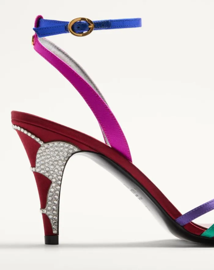 Valentino Sandals Woman Ladycrush Satin Sandal With Crystals 85mm For Woman In Multicolor Multicolor Valentino Sandals Woman Ladycrush Satin Sandal With Crystals 85mm For Woman In Multicolor Multicolor