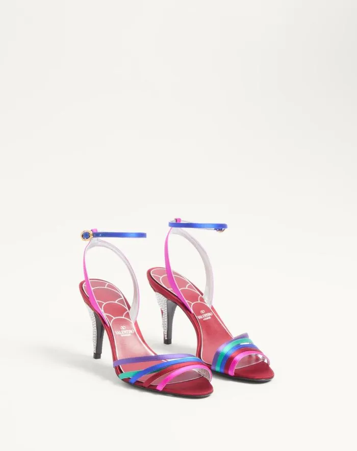 Valentino Sandals Woman Ladycrush Satin Sandal With Crystals 85mm For Woman In Multicolor Multicolor Valentino Sandals Woman Ladycrush Satin Sandal With Crystals 85mm For Woman In Multicolor Multicolor