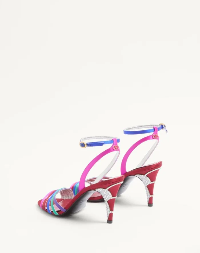 Valentino Sandals Woman Ladycrush Satin Sandal With Crystals 85mm For Woman In Multicolor Multicolor Valentino Sandals Woman Ladycrush Satin Sandal With Crystals 85mm For Woman In Multicolor Multicolor