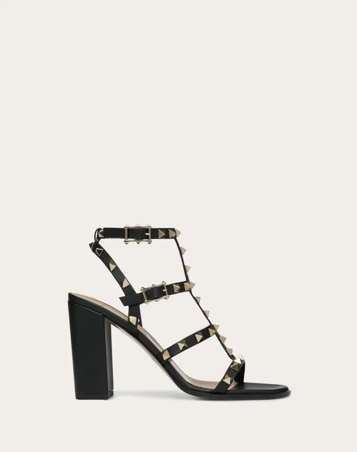 Valentino Sandals Woman Rockstud Ankle Strap Sandal 90 Mm For Woman In Black Black Valentino Sandals Woman Rockstud Ankle Strap Sandal 90 Mm For Woman In Black Black