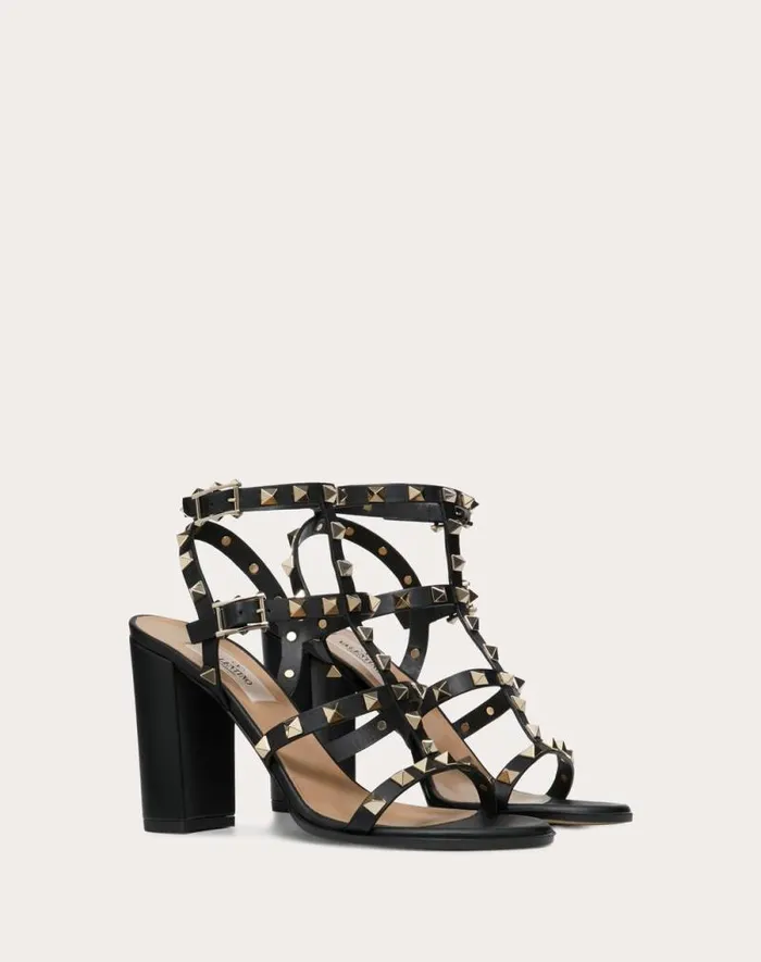 Valentino Sandals Woman Rockstud Ankle Strap Sandal 90 Mm For Woman In Black Black