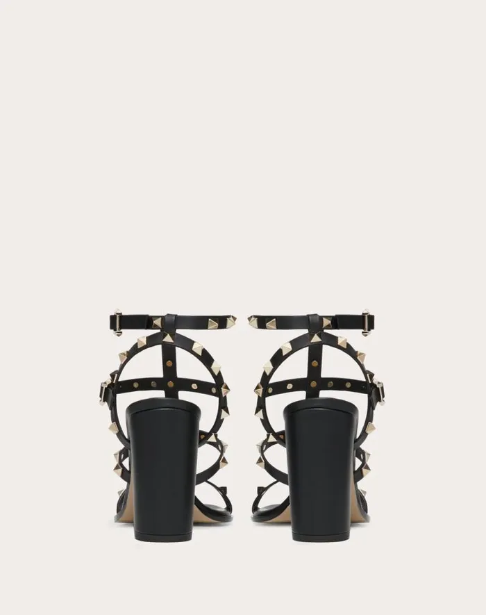 Valentino Sandals Woman Rockstud Ankle Strap Sandal 90 Mm For Woman In Black Black