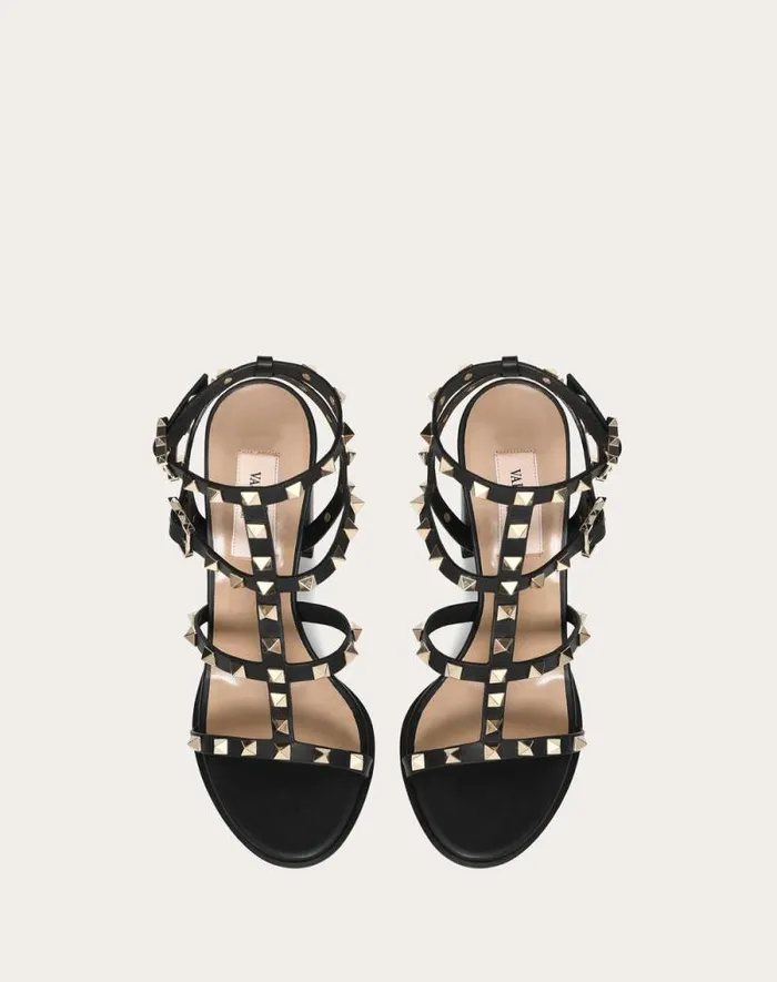 Valentino Sandals Woman Rockstud Ankle Strap Sandal 90 Mm For Woman In Black Black