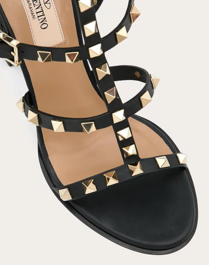 Valentino Sandals Woman Rockstud Ankle Strap Sandal 90 Mm For Woman In Black Black