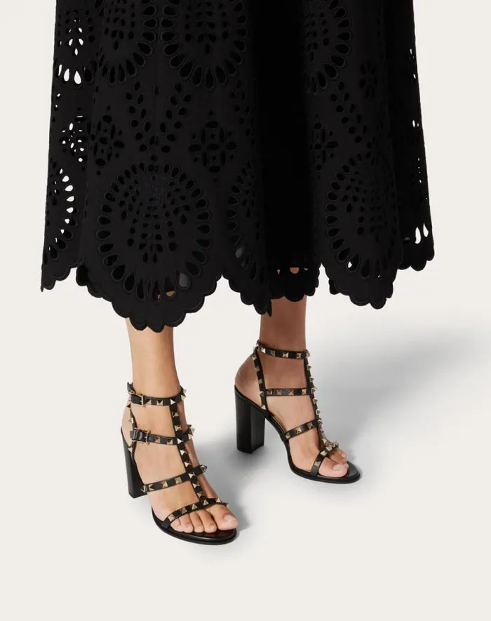 Valentino Sandals Woman Rockstud Ankle Strap Sandal 90 Mm For Woman In Black Black