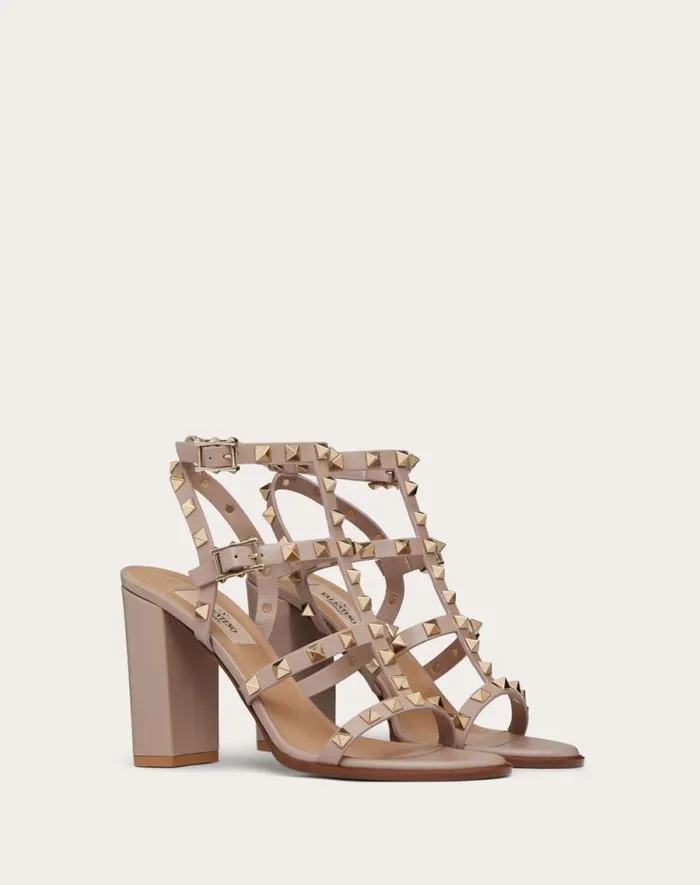 Valentino Sandals Woman Rockstud Ankle Strap Sandal 90 Mm For Woman In Black Black
