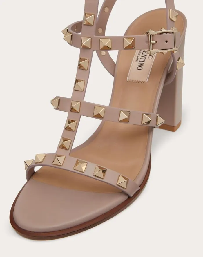 Valentino Sandals Woman Rockstud Ankle Strap Sandal 90 Mm For Woman In Black Black
