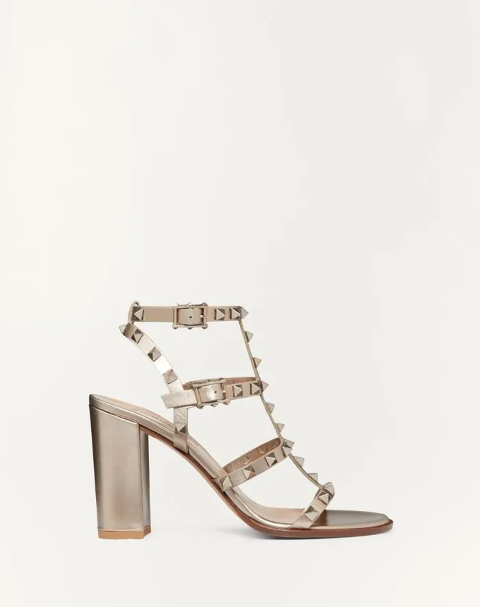 Valentino Sandals Woman Rockstud Metallic Calfskin Leather Ankle Strap Sandal 90 Mm For Woman In Skin Skin Valentino Sandals Woman Rockstud Metallic Calfskin Leather Ankle Strap Sandal 90 Mm For Woman In Skin Skin