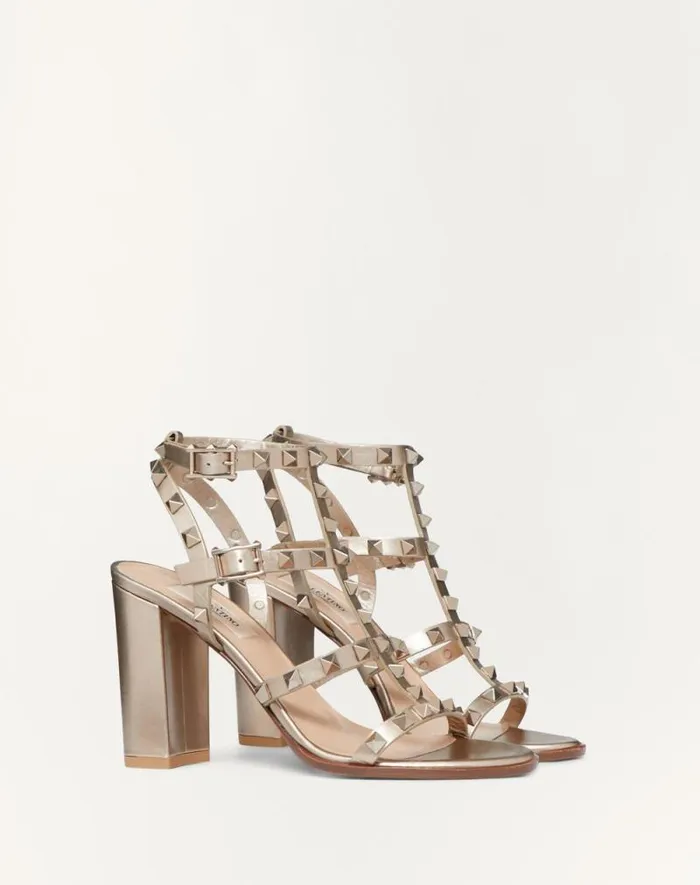 Valentino Sandals Woman Rockstud Metallic Calfskin Leather Ankle Strap Sandal 90 Mm For Woman In Skin Skin Valentino Sandals Woman Rockstud Metallic Calfskin Leather Ankle Strap Sandal 90 Mm For Woman In Skin Skin