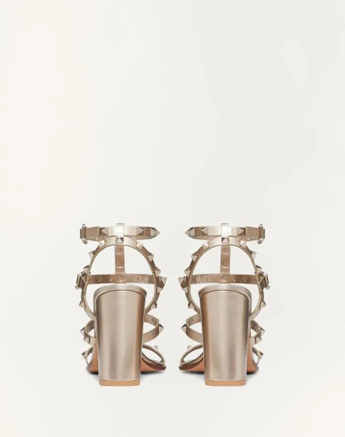 Valentino Sandals Woman Rockstud Metallic Calfskin Leather Ankle Strap Sandal 90 Mm For Woman In Skin Skin Valentino Sandals Woman Rockstud Metallic Calfskin Leather Ankle Strap Sandal 90 Mm For Woman In Skin Skin