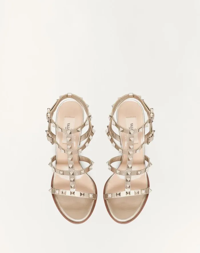 Valentino Sandals Woman Rockstud Metallic Calfskin Leather Ankle Strap Sandal 90 Mm For Woman In Skin Skin Valentino Sandals Woman Rockstud Metallic Calfskin Leather Ankle Strap Sandal 90 Mm For Woman In Skin Skin