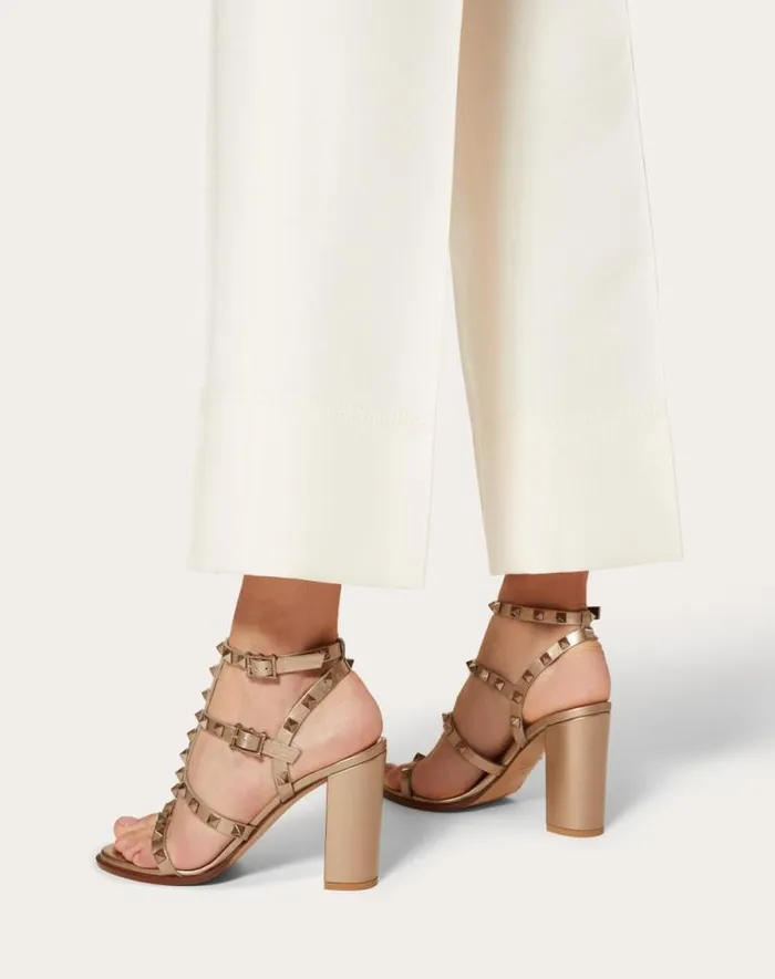 Valentino Sandals Woman Rockstud Metallic Calfskin Leather Ankle Strap Sandal 90 Mm For Woman In Skin Skin Valentino Sandals Woman Rockstud Metallic Calfskin Leather Ankle Strap Sandal 90 Mm For Woman In Skin Skin