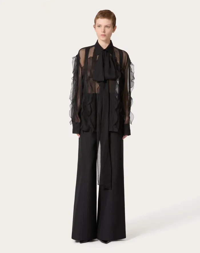 Valentino Shirts And Tops Woman Chiffon Blouse For Woman In Black Black Valentino Shirts And Tops Woman Chiffon Blouse For Woman In Black Black