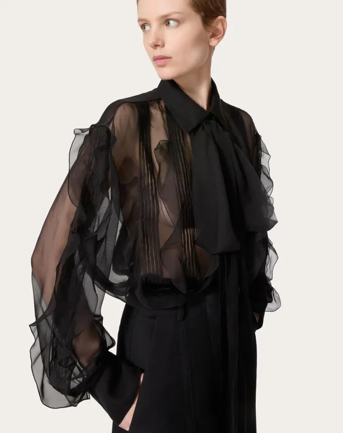 Valentino Shirts And Tops Woman Chiffon Blouse For Woman In Black Black Valentino Shirts And Tops Woman Chiffon Blouse For Woman In Black Black