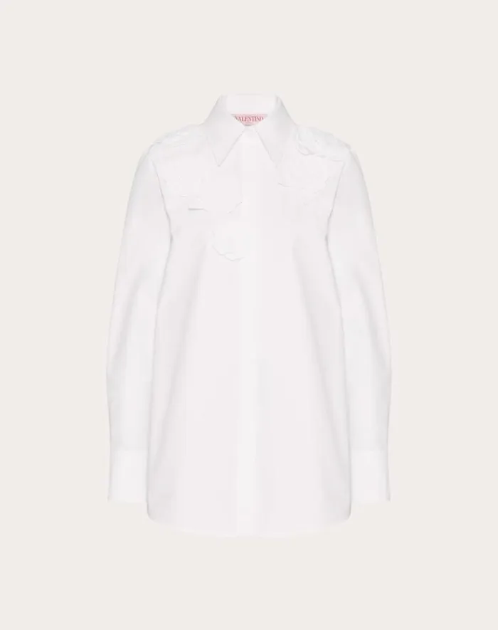 Valentino Shirts And Tops Woman Embroidered Compact Popeline Shirt For Woman In White White