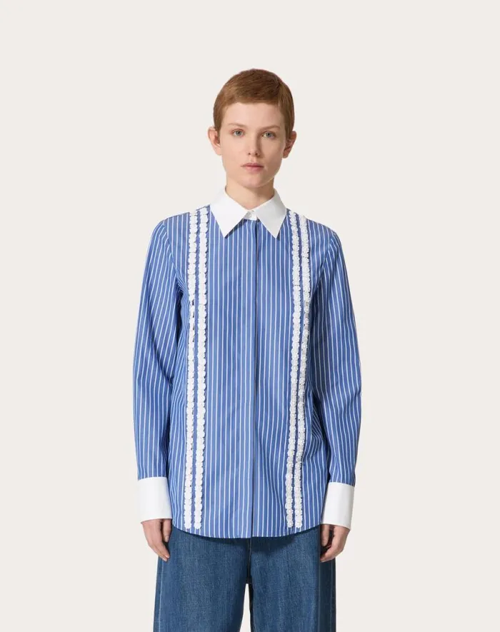 Valentino Shirts And Tops Woman Embroidered Contrails Popeline Shirt For Woman In Light Bluewhite Light Bluewhite Valentino Shirts And Tops Woman Embroidered Contrails Popeline Shirt For Woman In Light Bluewhite Light Bluewhite