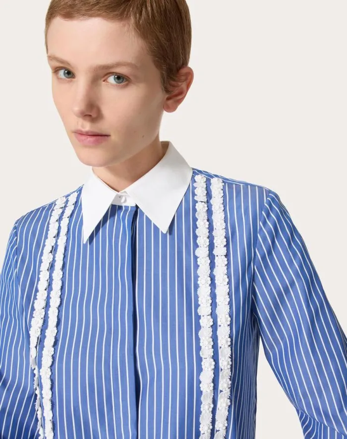 Valentino Shirts And Tops Woman Embroidered Contrails Popeline Shirt For Woman In Light Bluewhite Light Bluewhite Valentino Shirts And Tops Woman Embroidered Contrails Popeline Shirt For Woman In Light Bluewhite Light Bluewhite