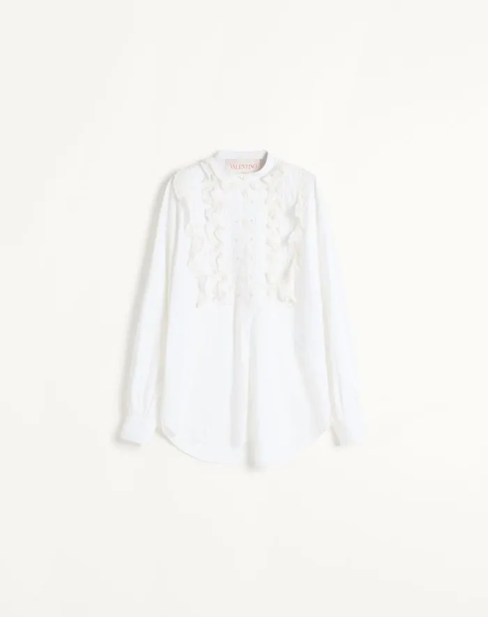 Valentino Shirts And Tops Woman Embroidered Cotton And Linen Top For Woman In White White
