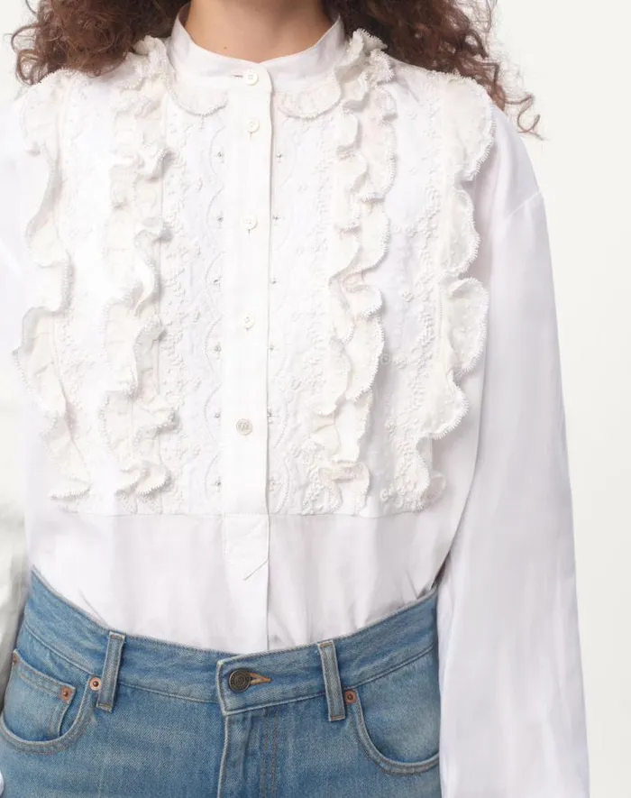 Valentino Shirts And Tops Woman Embroidered Cotton And Linen Top For Woman In White White Valentino Shirts And Tops Woman Embroidered Cotton And Linen Top For Woman In White White