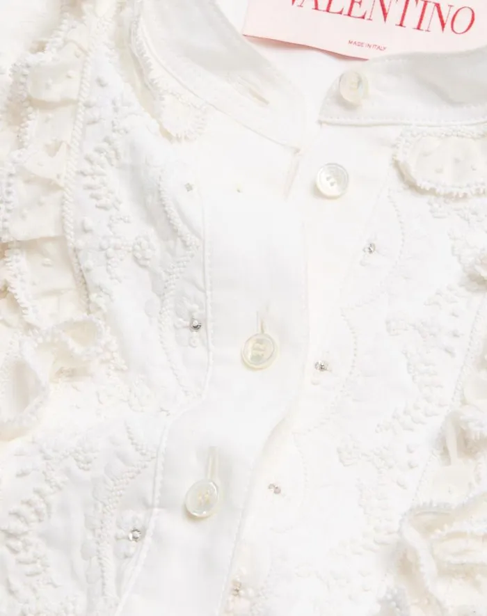 Valentino Shirts And Tops Woman Embroidered Cotton And Linen Top For Woman In White White Valentino Shirts And Tops Woman Embroidered Cotton And Linen Top For Woman In White White