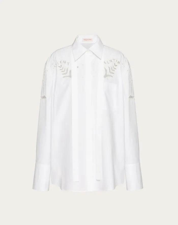 Valentino Shirts And Tops Woman Embroidered Cotton Popeline Shirt For Woman In Optic White Optic White
