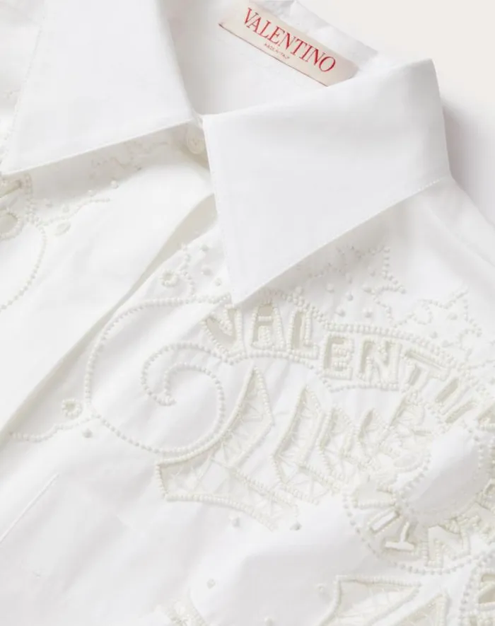 Valentino Shirts And Tops Woman Embroidered Cotton Popeline Shirt For Woman In Optic White Optic White Valentino Shirts And Tops Woman Embroidered Cotton Popeline Shirt For Woman In Optic White Optic White