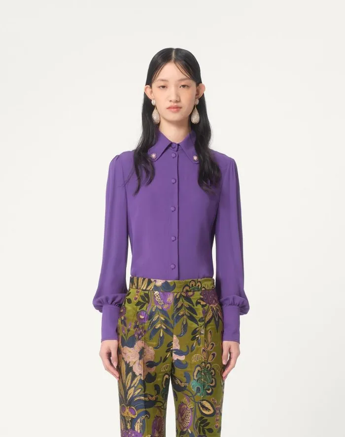 Valentino Shirts And Tops Woman Georgette Blouse For Woman In Violet Violet Valentino Shirts And Tops Woman Georgette Blouse For Woman In Violet Violet
