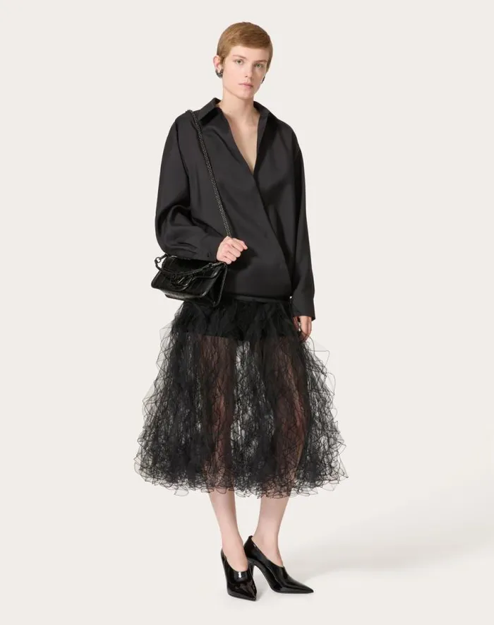 Valentino Shirts And Tops Woman Techno Light Wool Shirt For Woman In Black Black