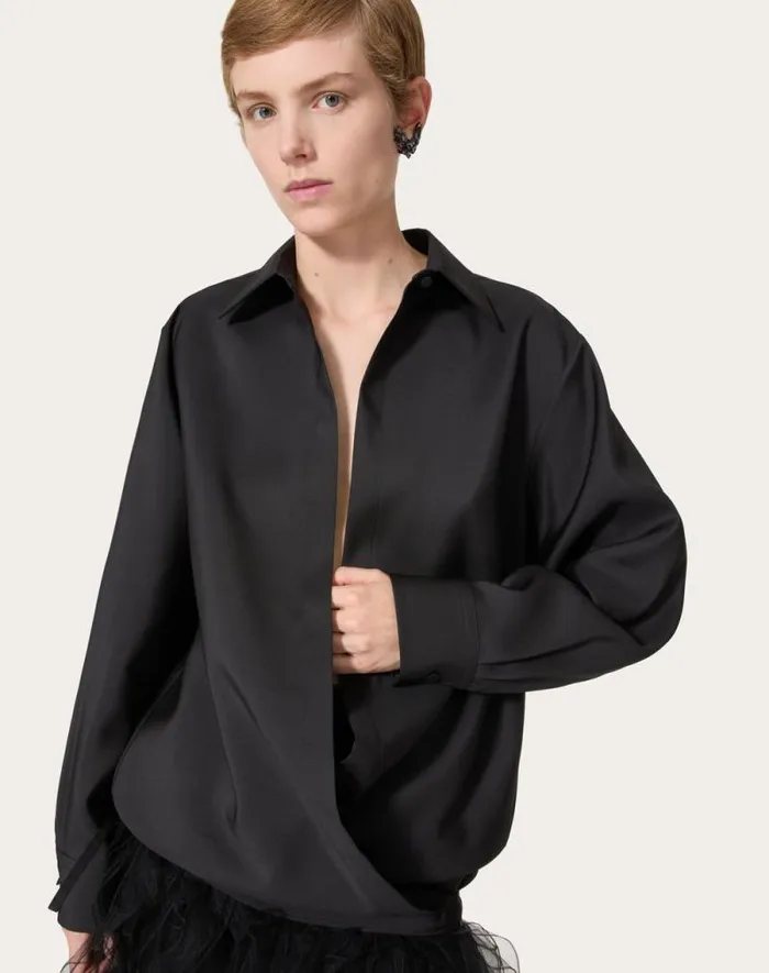 Valentino Shirts And Tops Woman Techno Light Wool Shirt For Woman In Black Black