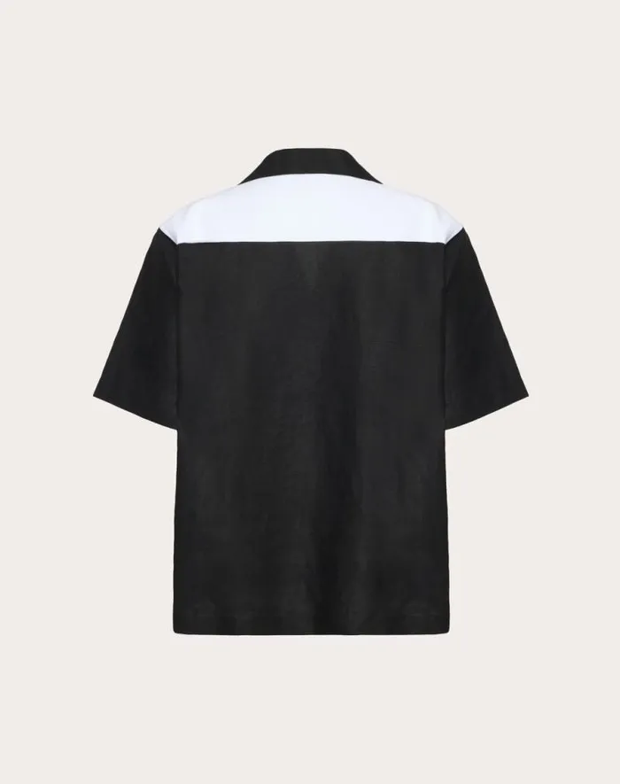 Valentino Shirts Man Linen Bowling Shirt For Man In Black Black Valentino Shirts Man Linen Bowling Shirt For Man In Black Black