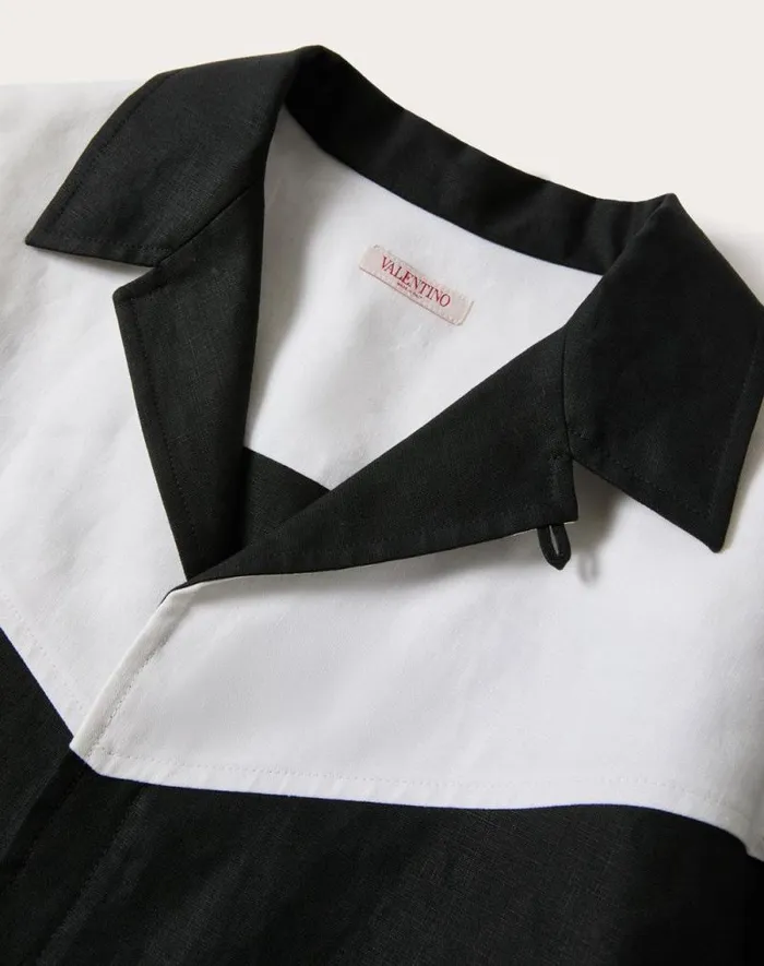 Valentino Shirts Man Linen Bowling Shirt For Man In Black Black Valentino Shirts Man Linen Bowling Shirt For Man In Black Black