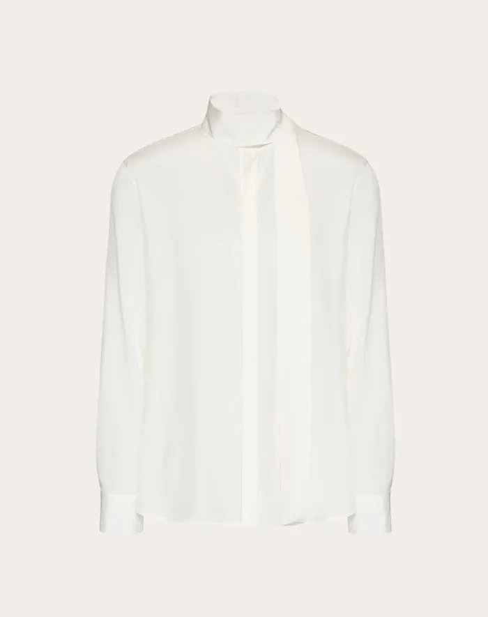 Valentino Shirts Man Silk Shirt With Scarf Detail At Neck For Man In Ivory Ivory