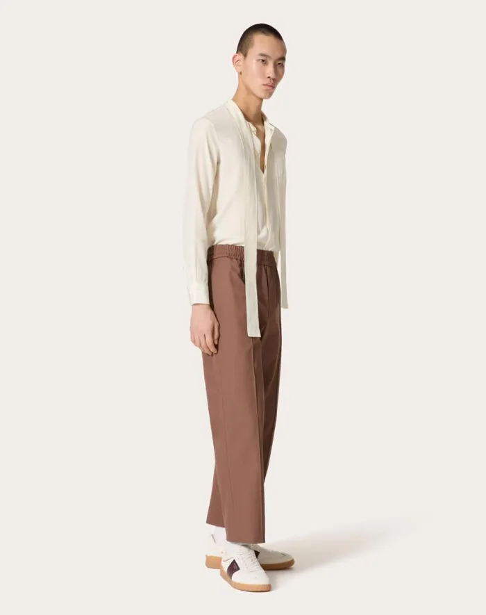 Valentino Shirts Man Silk Shirt With Scarf Detail At Neck For Man In Ivory Ivory