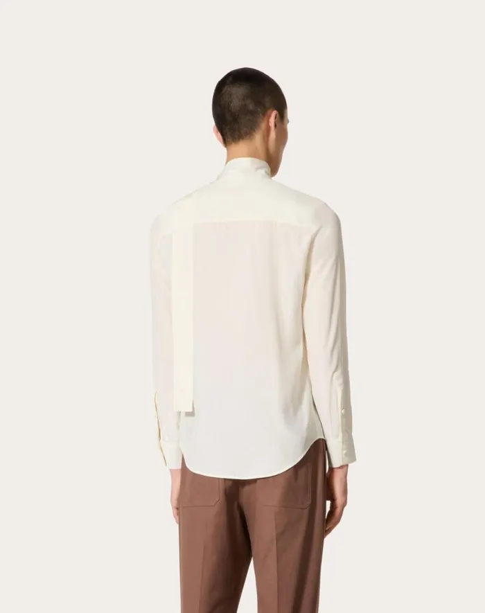 Valentino Shirts Man Silk Shirt With Scarf Detail At Neck For Man In Ivory Ivory